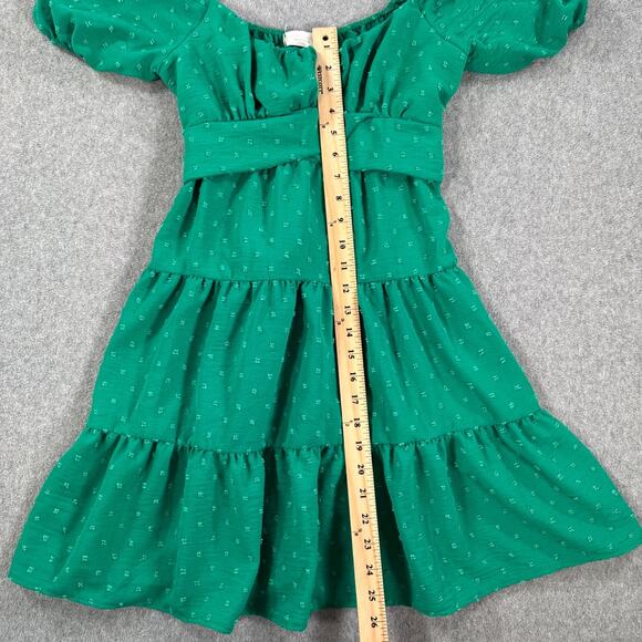 Altar'd State Green Swiss Dot Mini Dress Size Small Tie Back Puff Sleeve Tiered - Picture 4 of 7